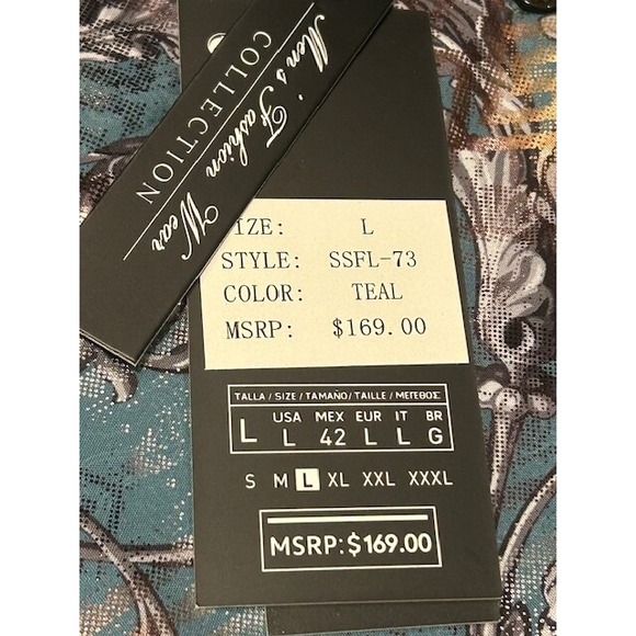 Silver Stone Men's Modern Fit Long-Sleeve Button-Up Teal/Silver Shirt NWT Size L - Picture 7 of 11